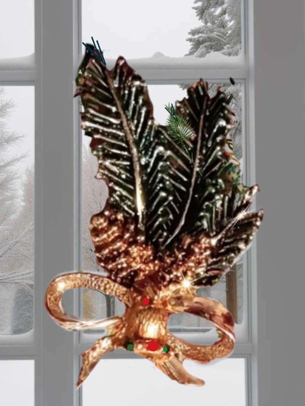 Vintage Enamel Pinecone & Gold Bow Signed  Brooch